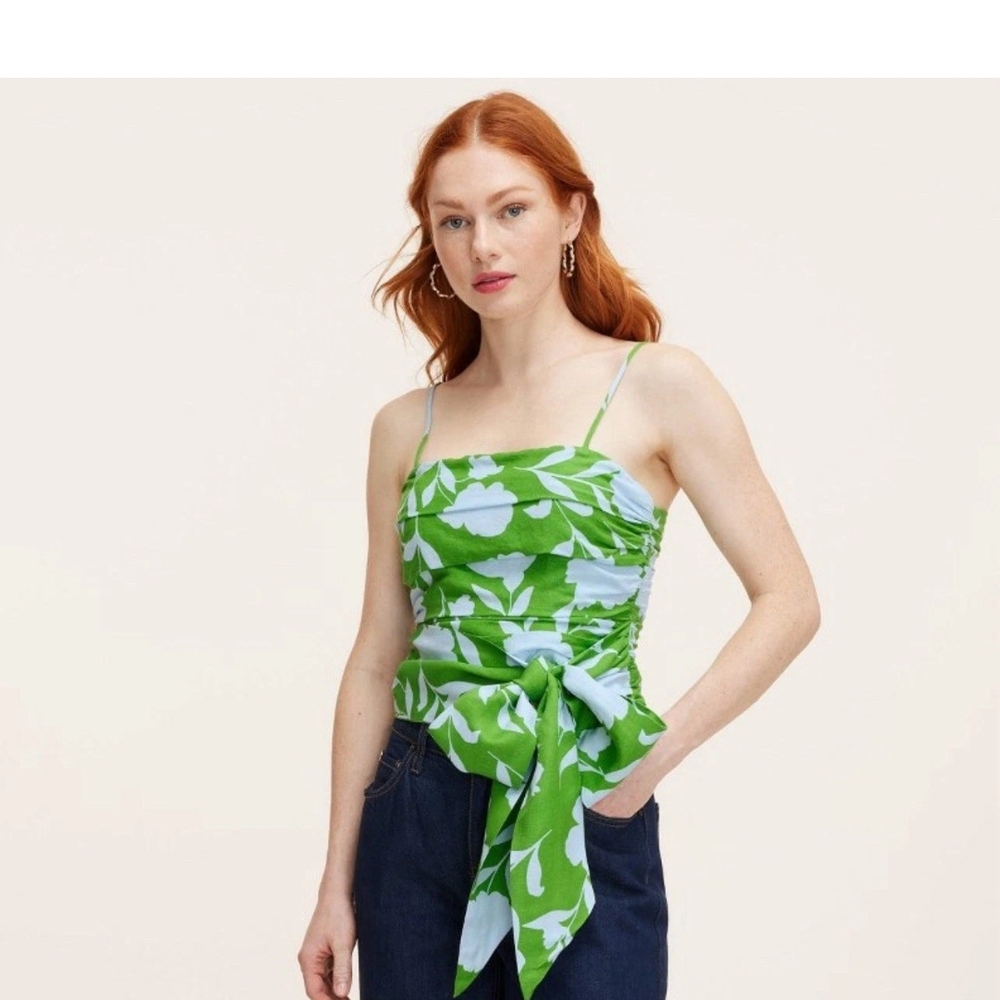 Kate Spade x Target Classic Rose Ruched Linen Tank Top Green NWT Sz M